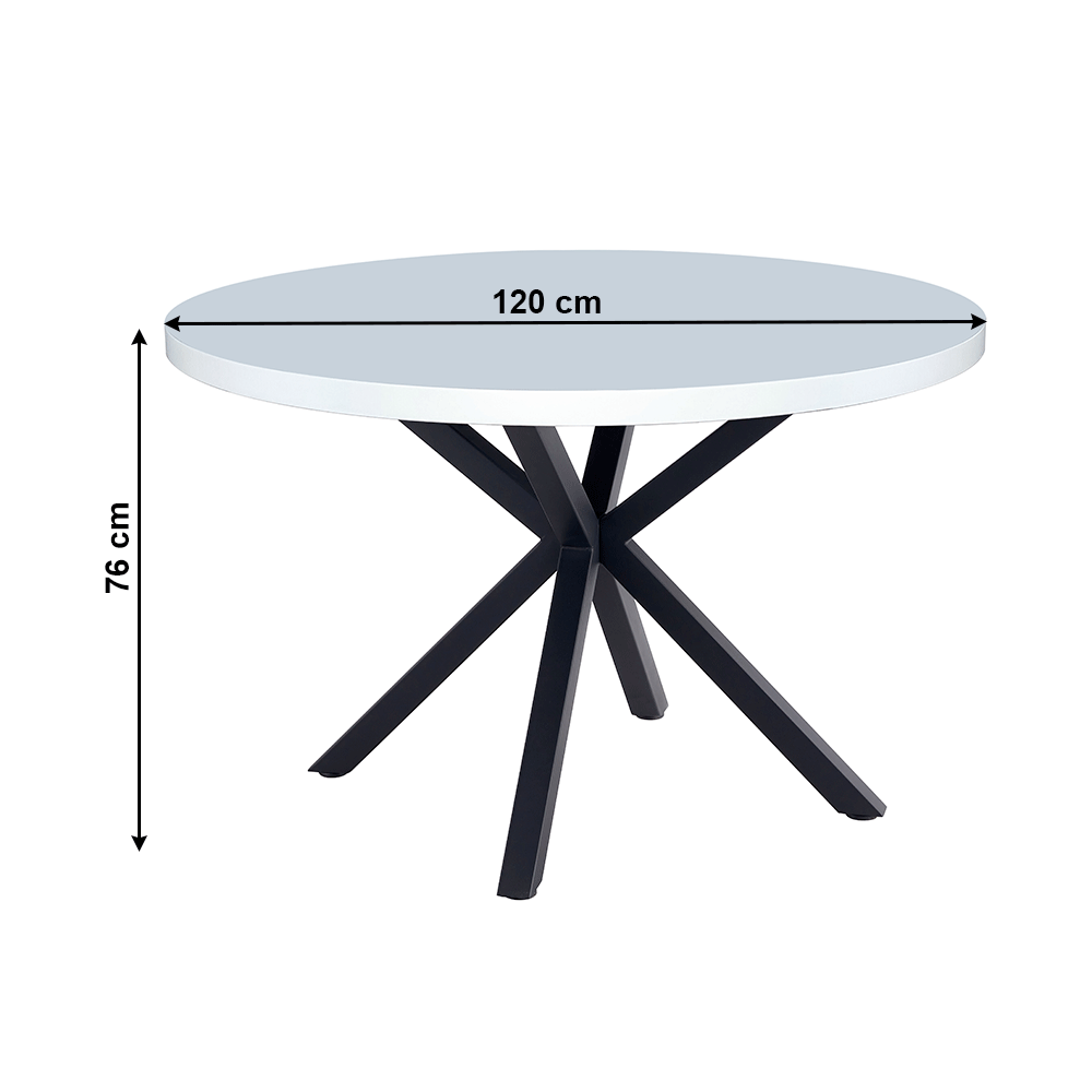 Masă de sufragerie, alb mat/ negru, diametru 120 cm, MEDOR
