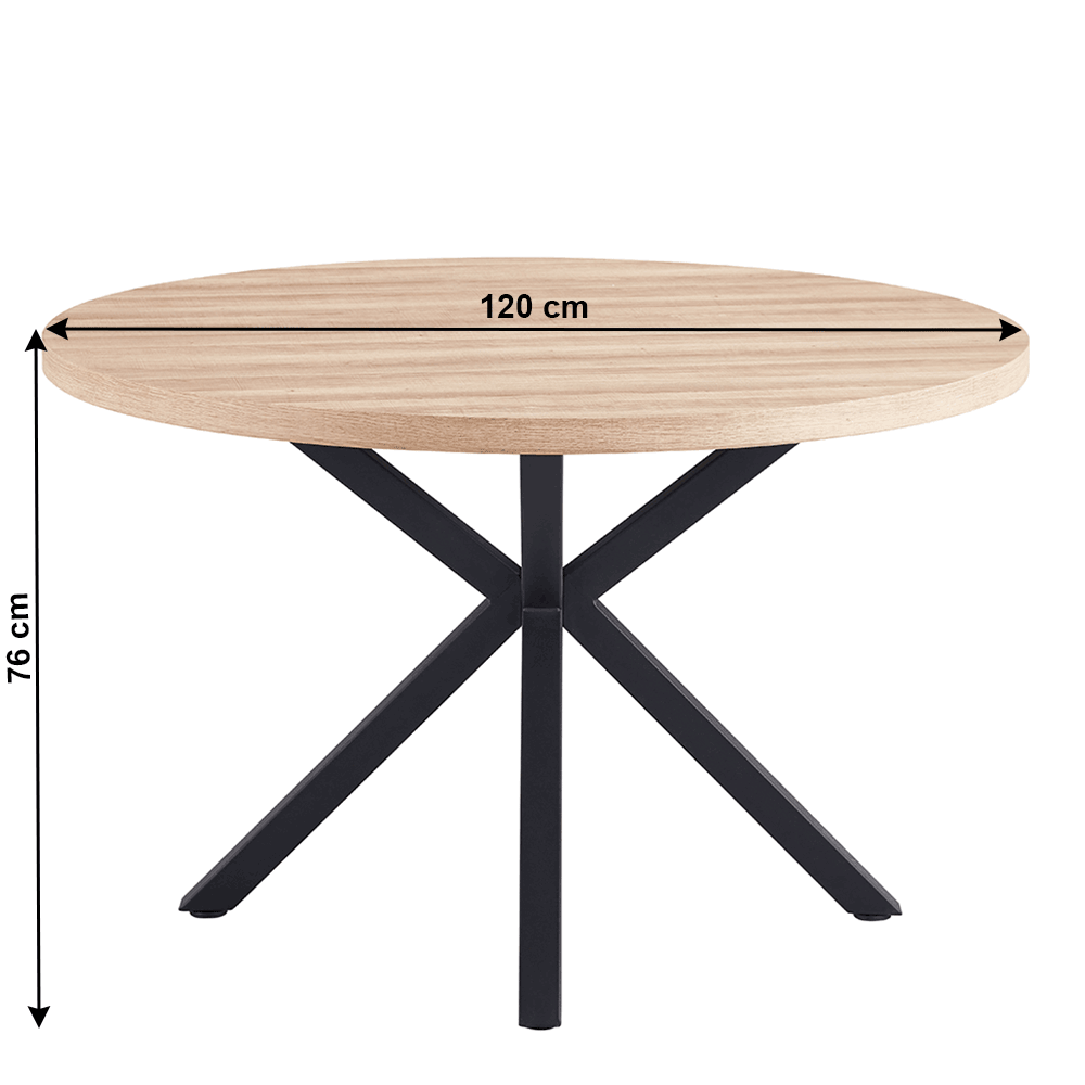 Masă de sufragerie, stejar sonoma / negru, diametru 120 cm, MEDOR