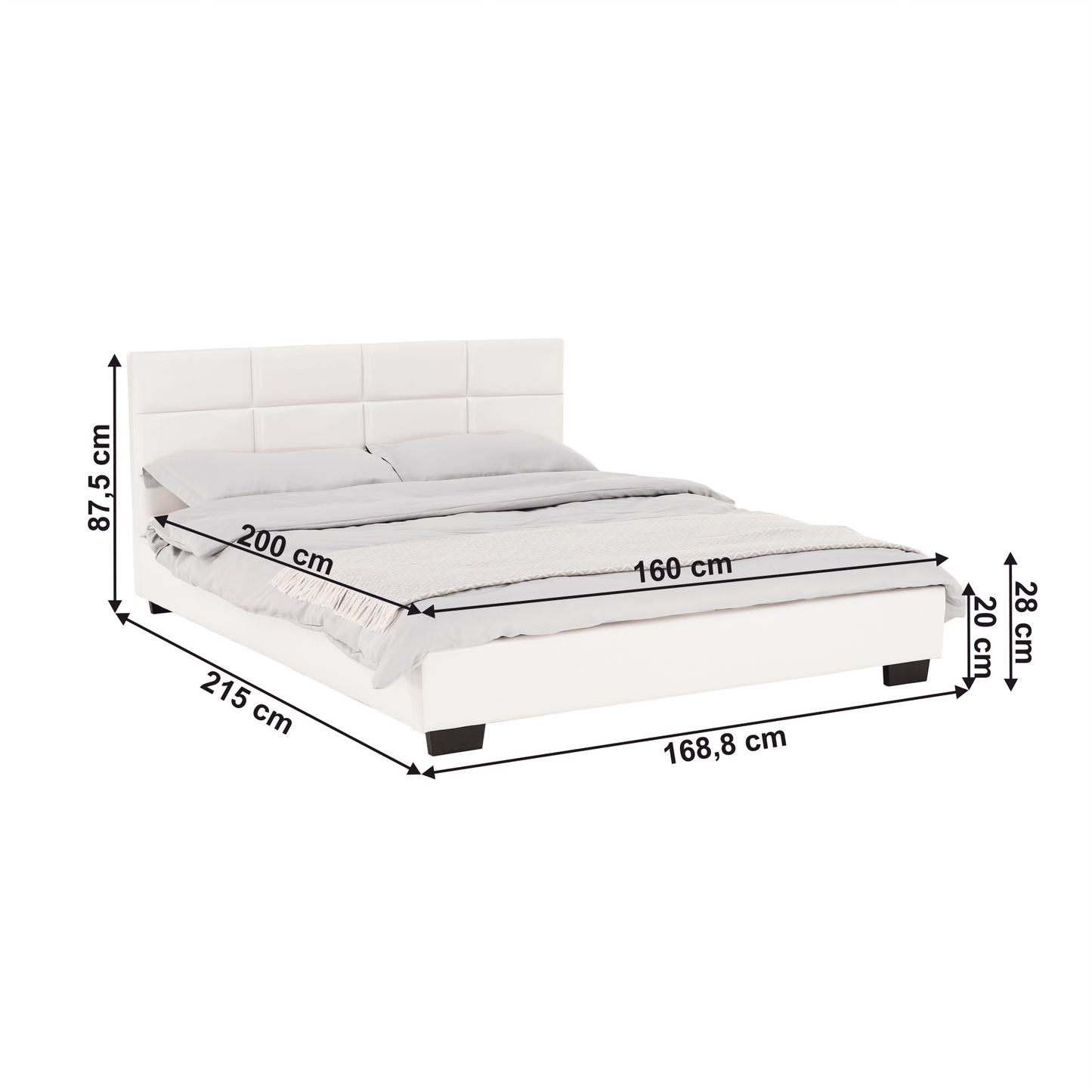 Pat matrimonial cu somieră, 160x200, piele eco albă, MIKEL
