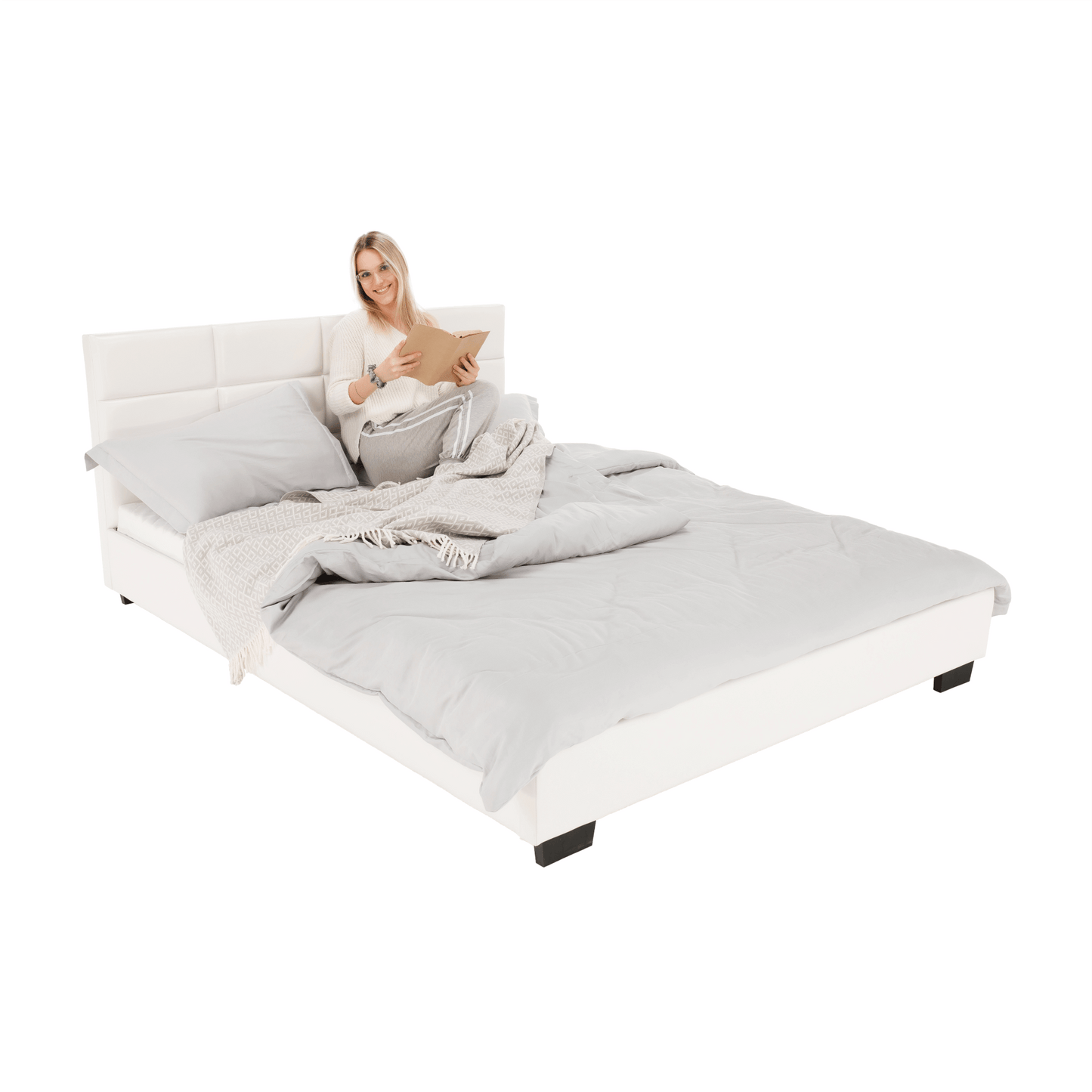 Pat matrimonial cu somieră, 160x200, piele eco albă, MIKEL