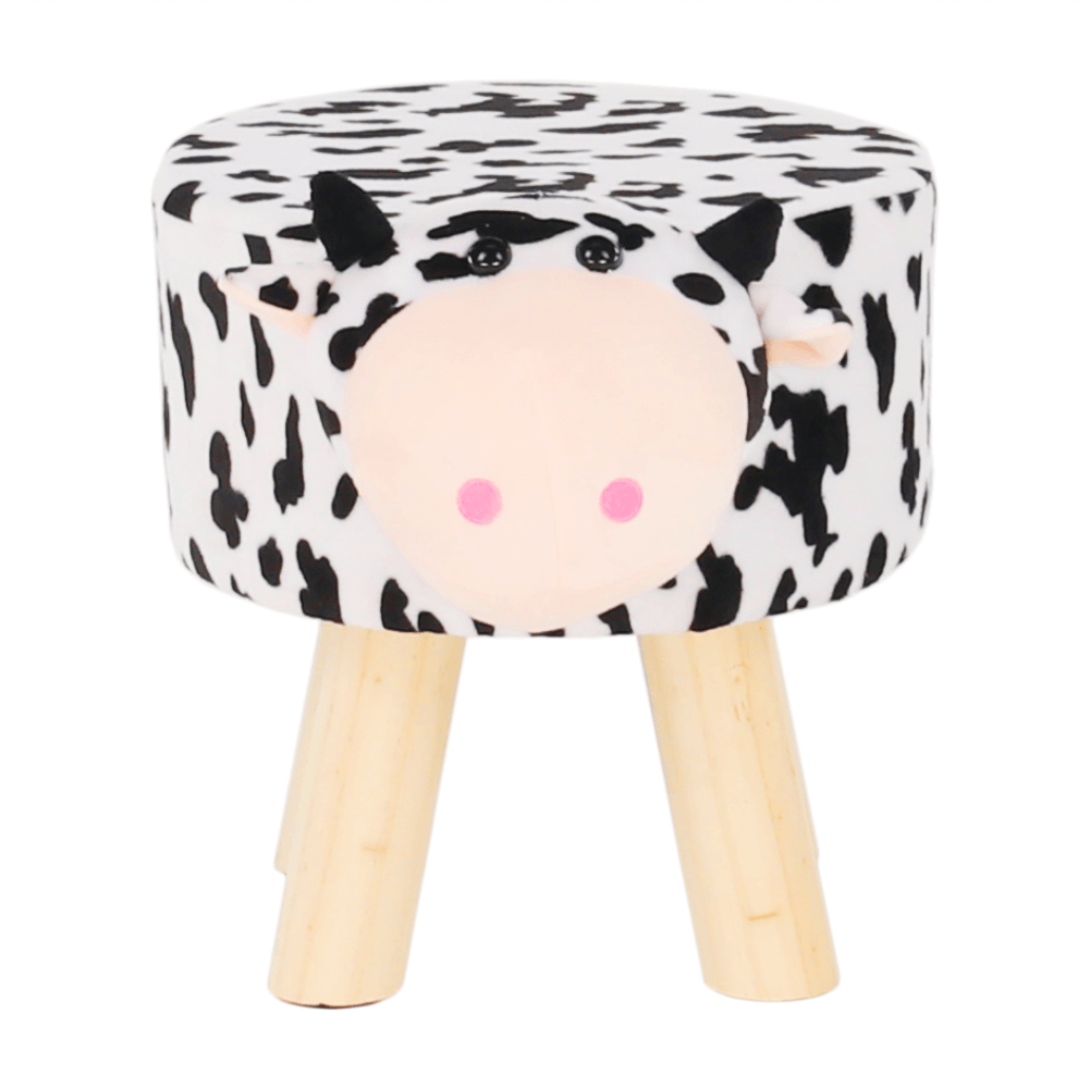 Taburet în formă de văcuţă, catifea Velvet alb/negru/natural, MOLLY