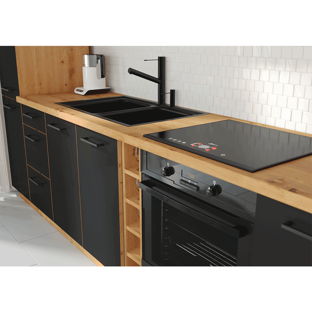 Dulap de bucătărie inferior, negru mat / stejar artizan, MONRO 60 D 1F BB