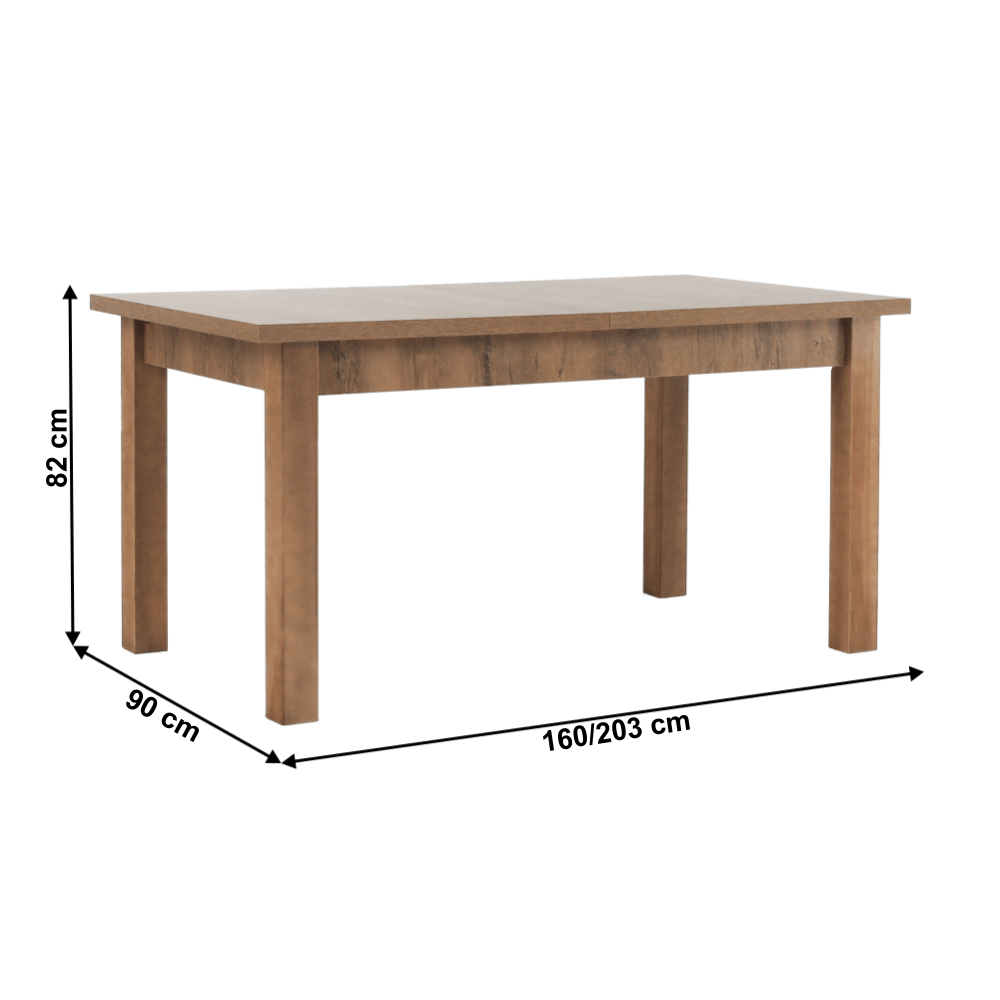 Masă extensibilă pentru dining, stejar lefkas închis, 160-203x90 cm, MONTANA STW