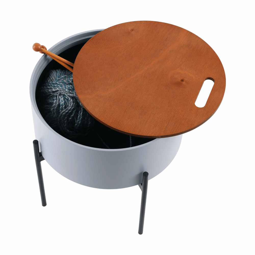Taburet cu spaţiu de depozitare, gri/natural/negru, MOSAI
