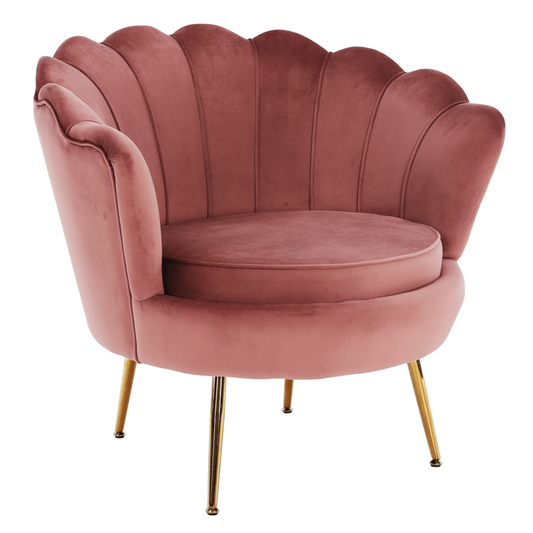 Fotoliu în stil Art-deco, catifea Velvet roz/crom auriu, NOBLIN