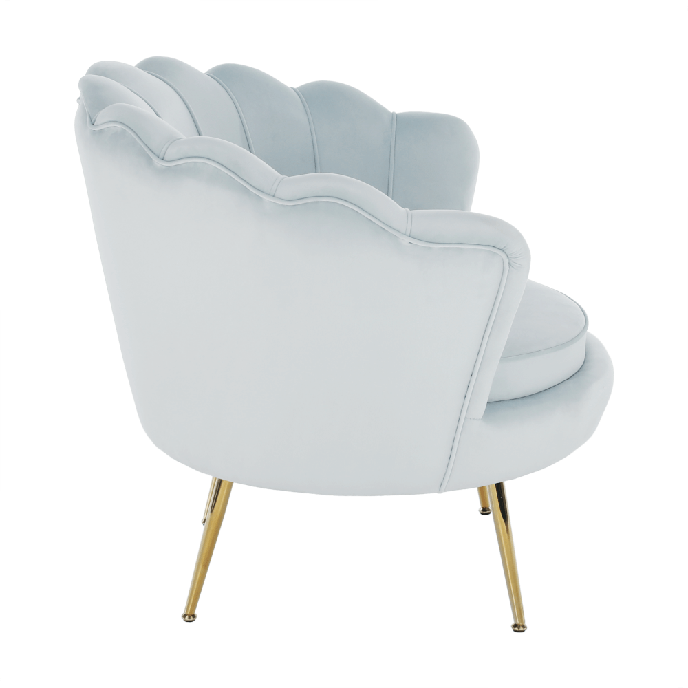Fotoliu în stil Art-deco, catifea Velvet gri-albastru/crom auriu, NOBLIN
