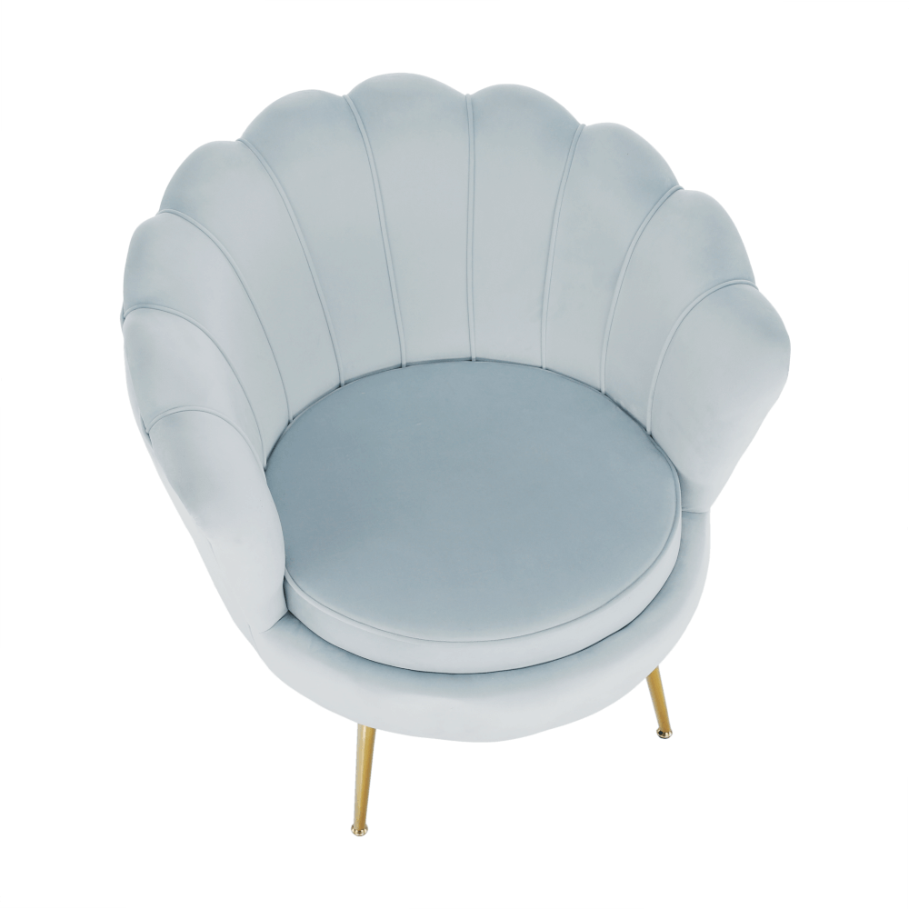 Fotoliu în stil Art-deco, catifea Velvet gri-albastru/crom auriu, NOBLIN