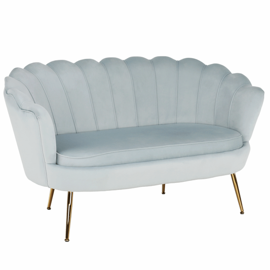 Bancă în stil Art-deco, catifea Velvet gri-albastru/crom auriu, NOBLIN