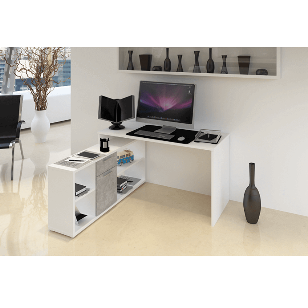 Masa PC, albă/ciment, NOE NEW