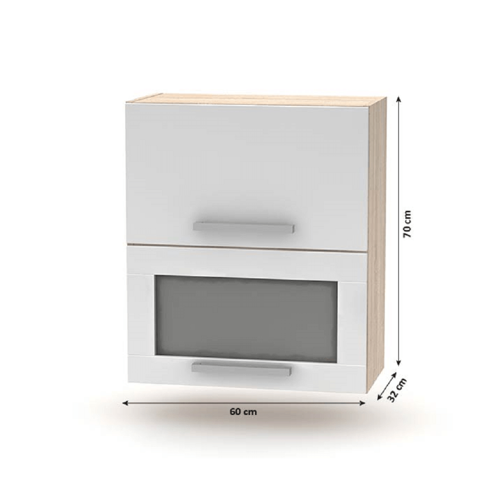 Cabinet superior batant cu sticlă 2DV, stejar sonoma/alb, NOVA PLUS NOPL-009-OH