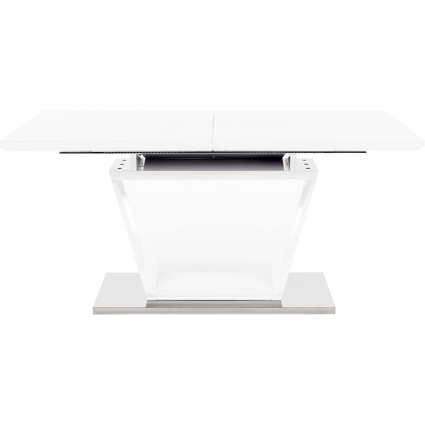 Masă dining, pliabilă, alb luciu extra ridicat / oţel, 160-220x90 cm, PERAK
