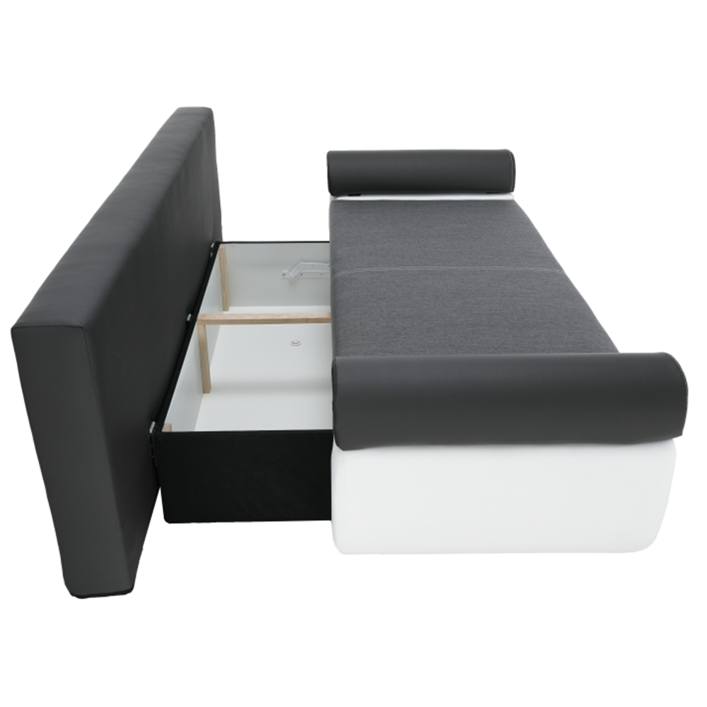 Canapea, piele ecologică alba+gri/material textil gri, KARDYN