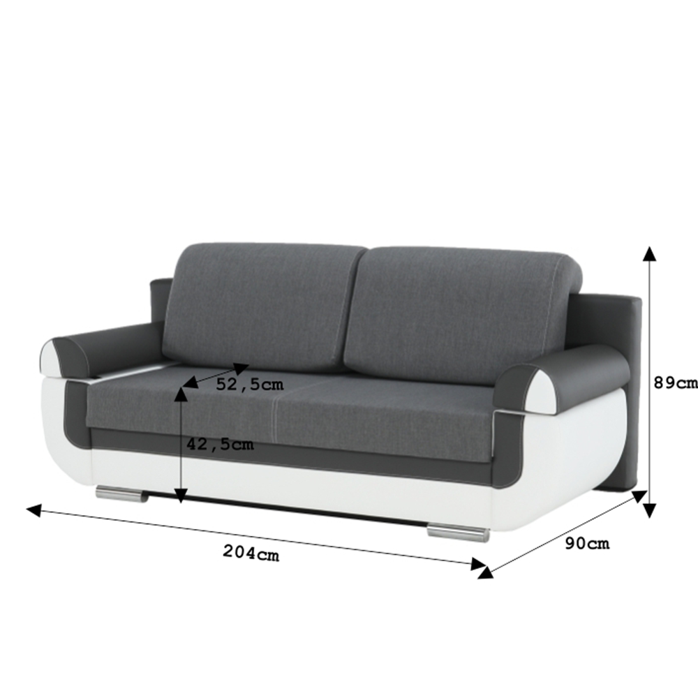 Canapea, piele ecologică alba+gri/material textil gri, KARDYN