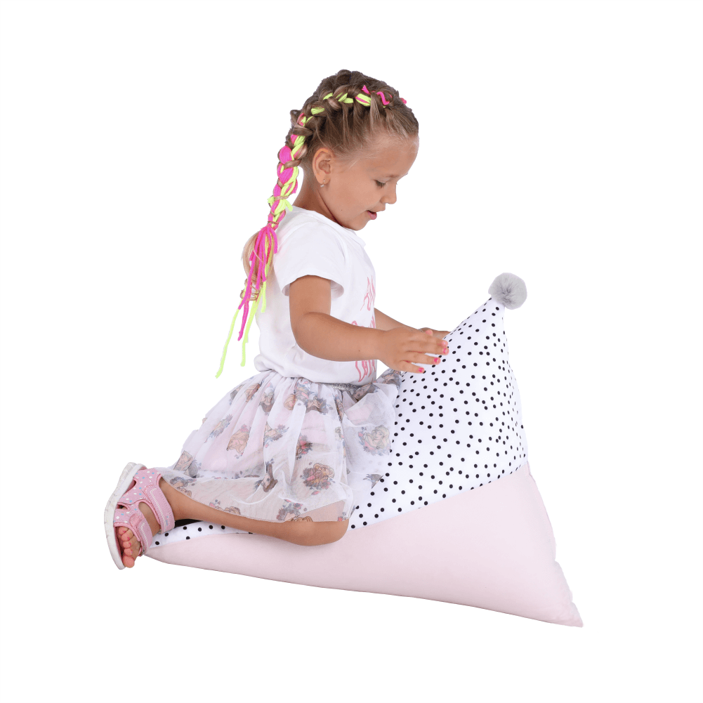 Fotoliu tip sac, alb/roz/gri, POMPOM