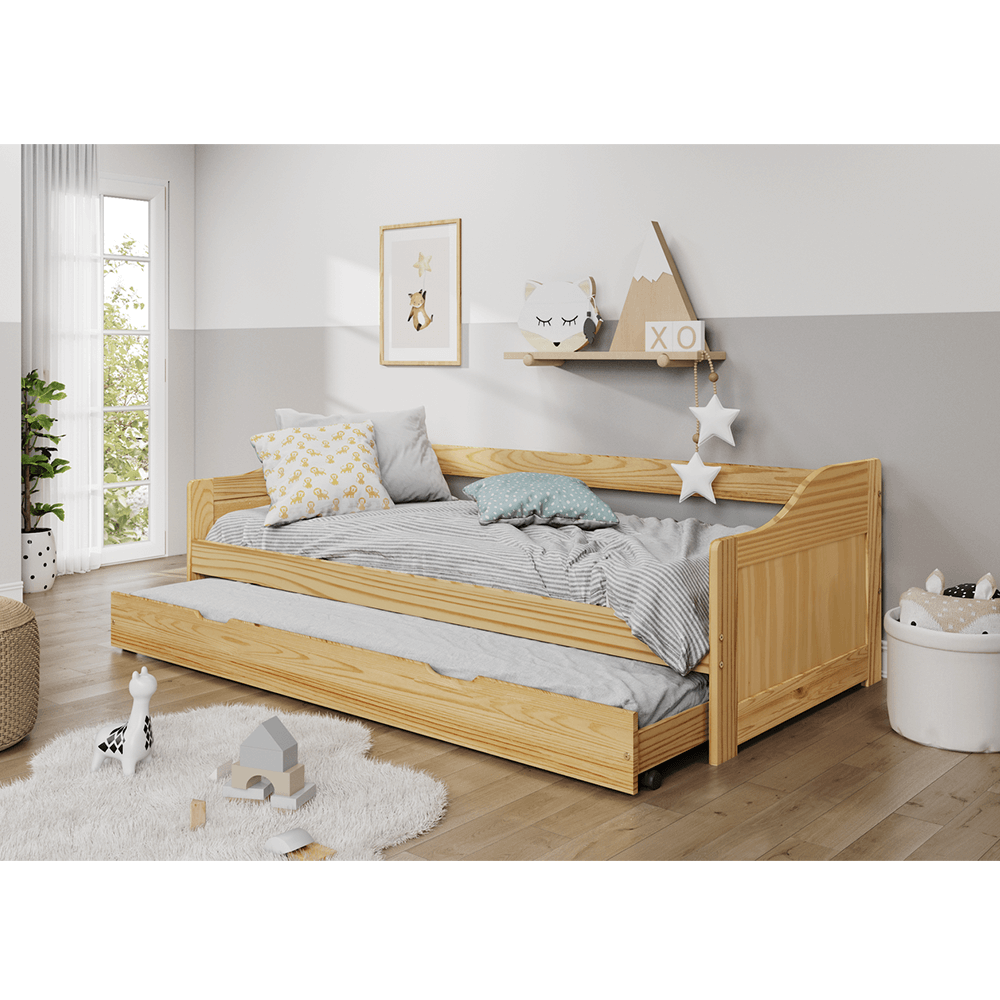 Pat cu pat suplimentar extensibil, din lemn masiv, 90x200, LAURA NEW