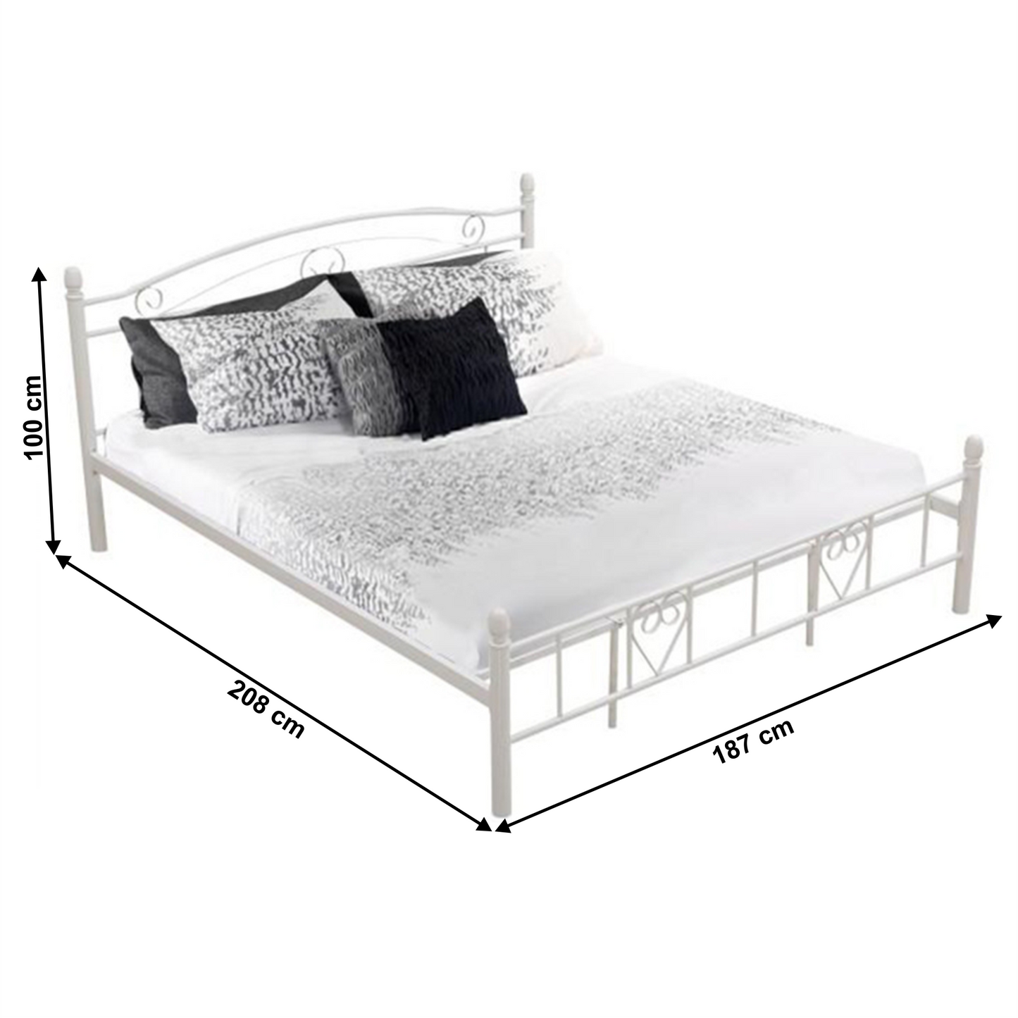 Pat de metal cu somiere, 180x200, alb, BRITA NEW