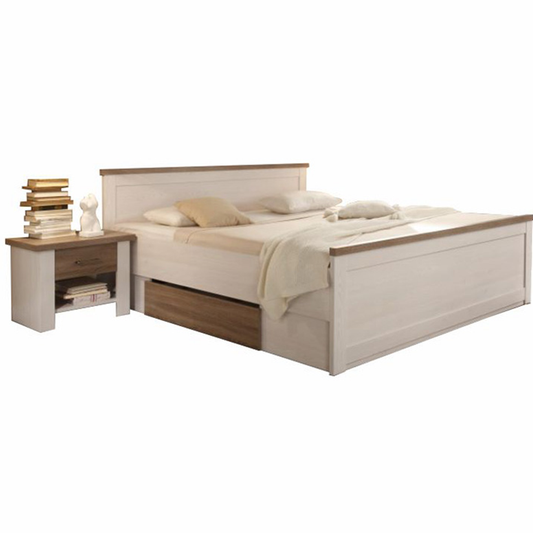 Pat + 2x noptiere, pin alb/stejar sonoma trufă, LUMERA