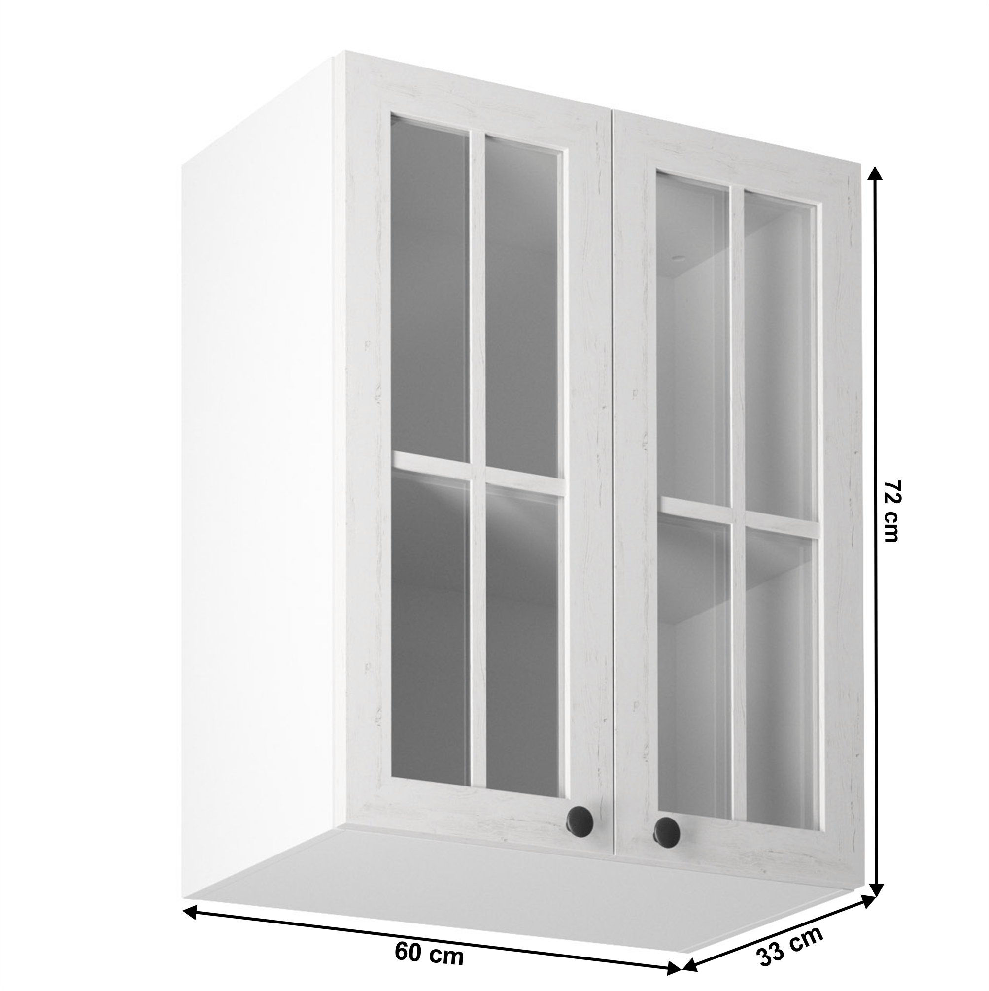 Dulap superior cu două uşi şi cu sticlă G60S, alb/pin Andersen, PROVENCE