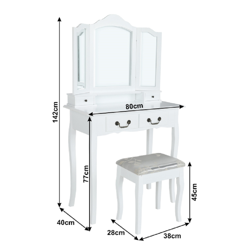 Măsuţă de toaletă cu taburet, alb/argintiu, REGINA NEW