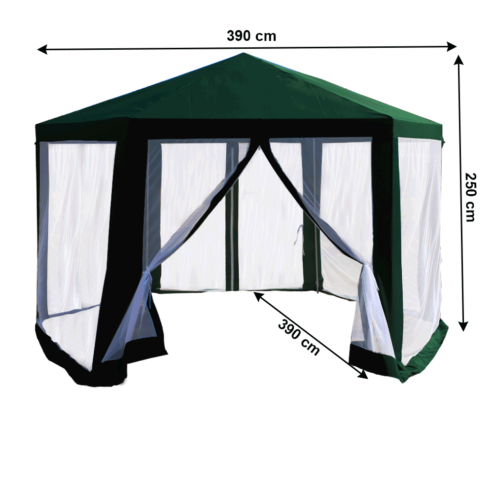 Pavilion cort pentru grădină, 3,9x2,5x3,9m, verde / alb, RINGE TIP 1 6 laturi
