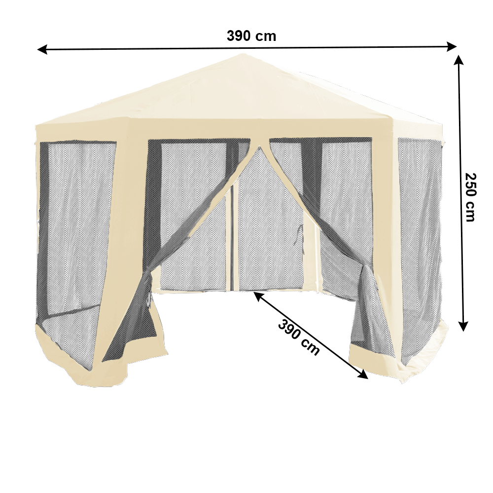 Pavilion cort pentru grădină, 3,9x2,5x3,9m, bej / negru, RINGE TIP 2 + 6 laturi