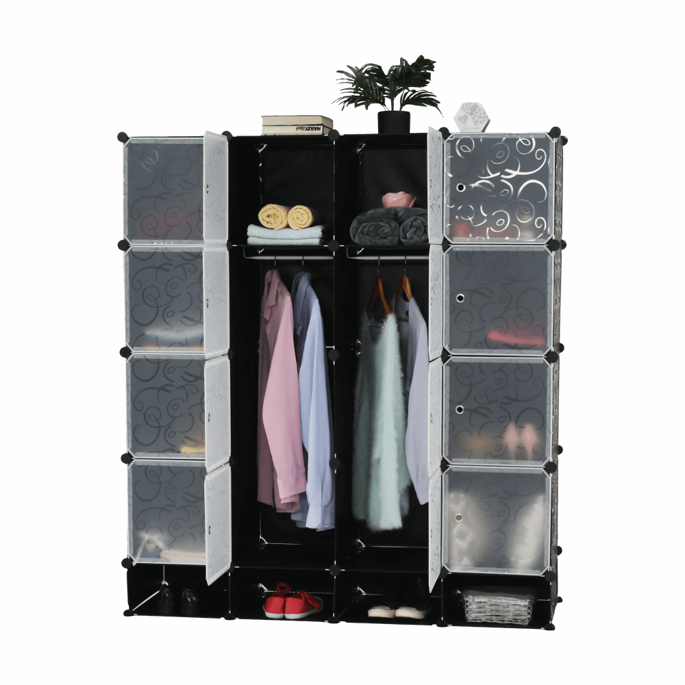 Organizator de dulap modular, negru / alb lapte, RODAN TYPE 2
