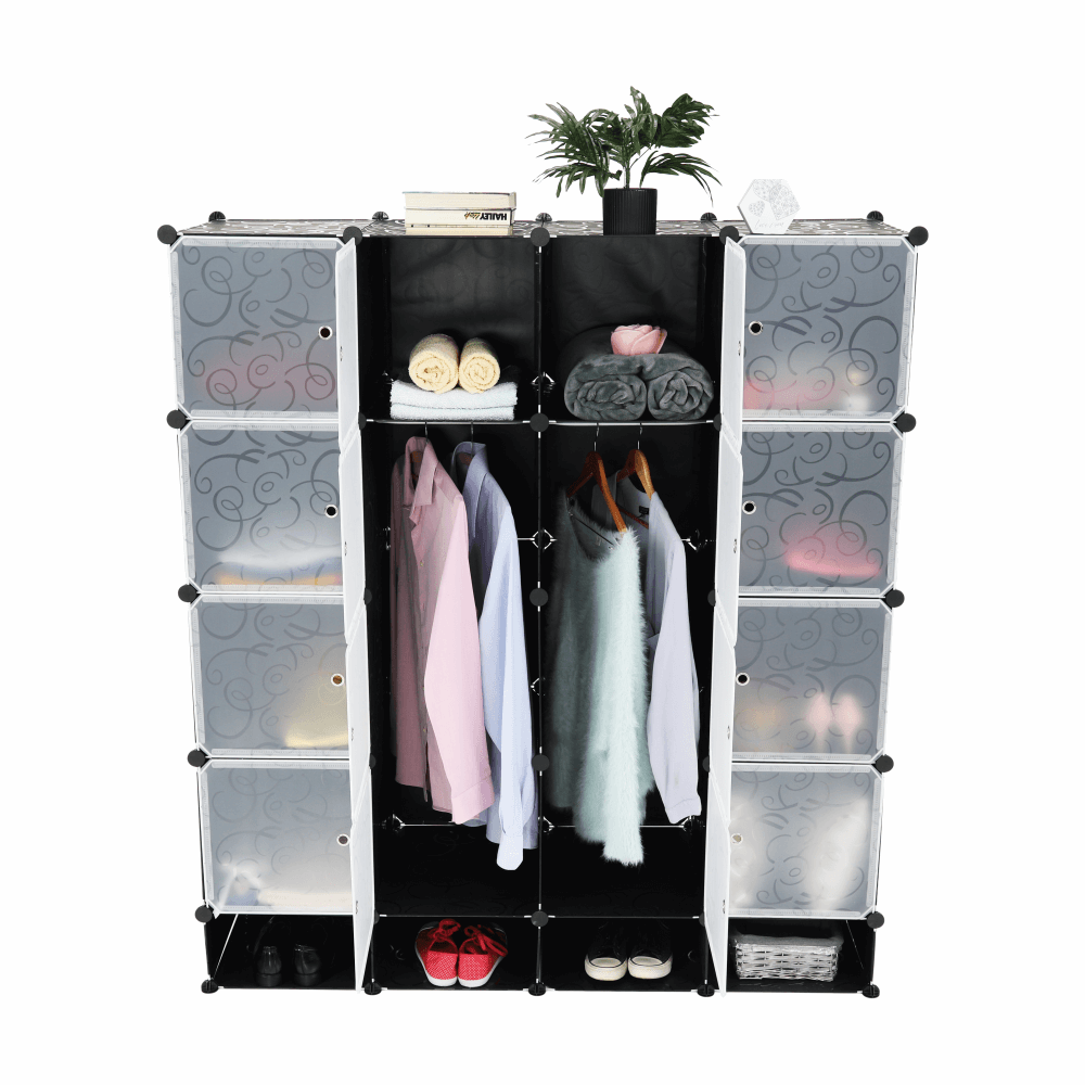 Organizator de dulap modular, negru / alb lapte, RODAN TYPE 2