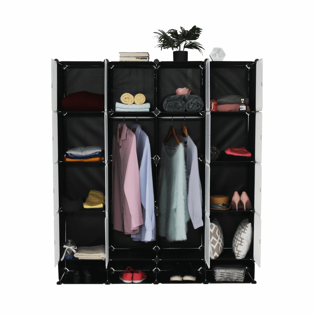 Organizator de dulap modular, negru / alb lapte, RODAN TYPE 2