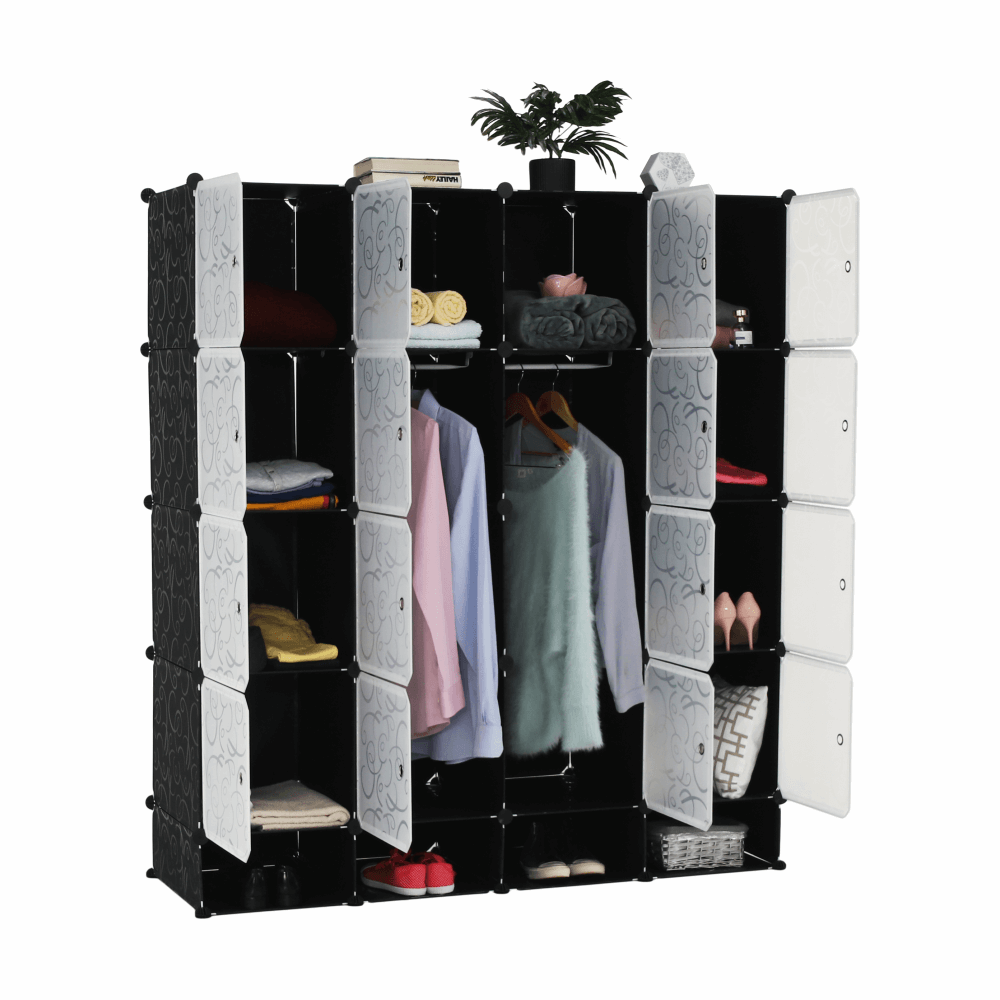 Organizator de dulap modular, negru / alb lapte, RODAN TYPE 2