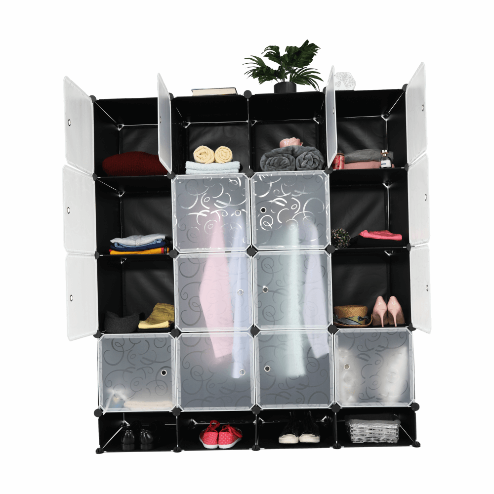 Organizator de dulap modular, negru / alb lapte, RODAN TYPE 2