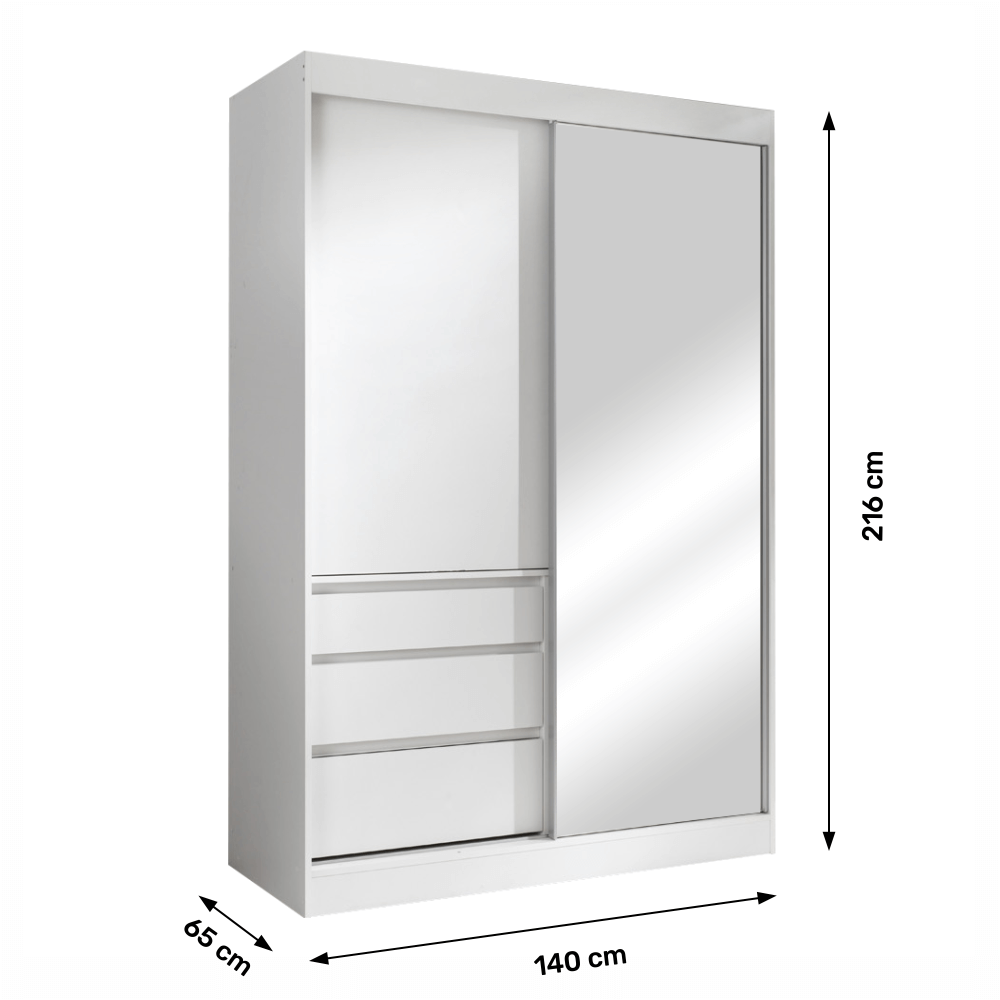 Dulap cu uşi glisante, alb, 140, ROMUALDA