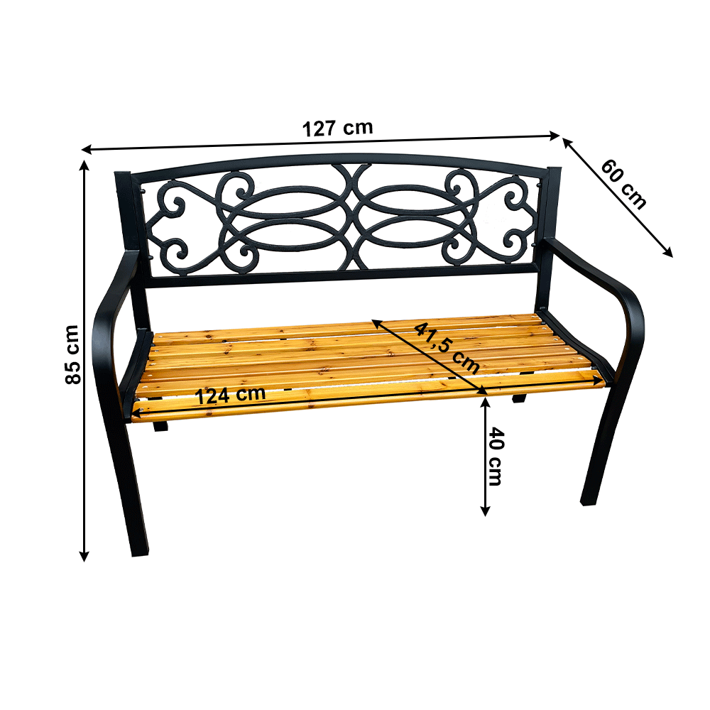 Bancă de grădină, neagră / naturală, ROTINA NEW