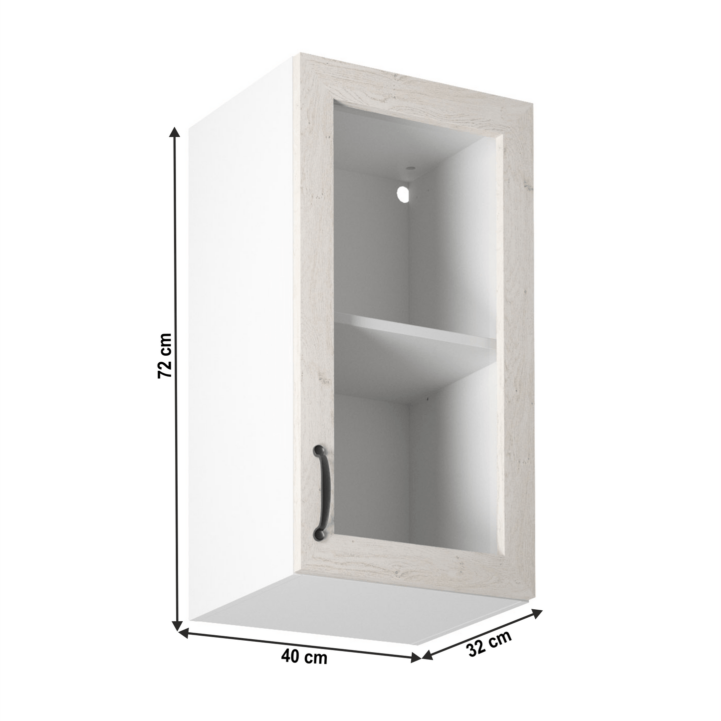 Dulap superior cu vitrină, alb/pin nordic, dreapta, ROYAL G40S