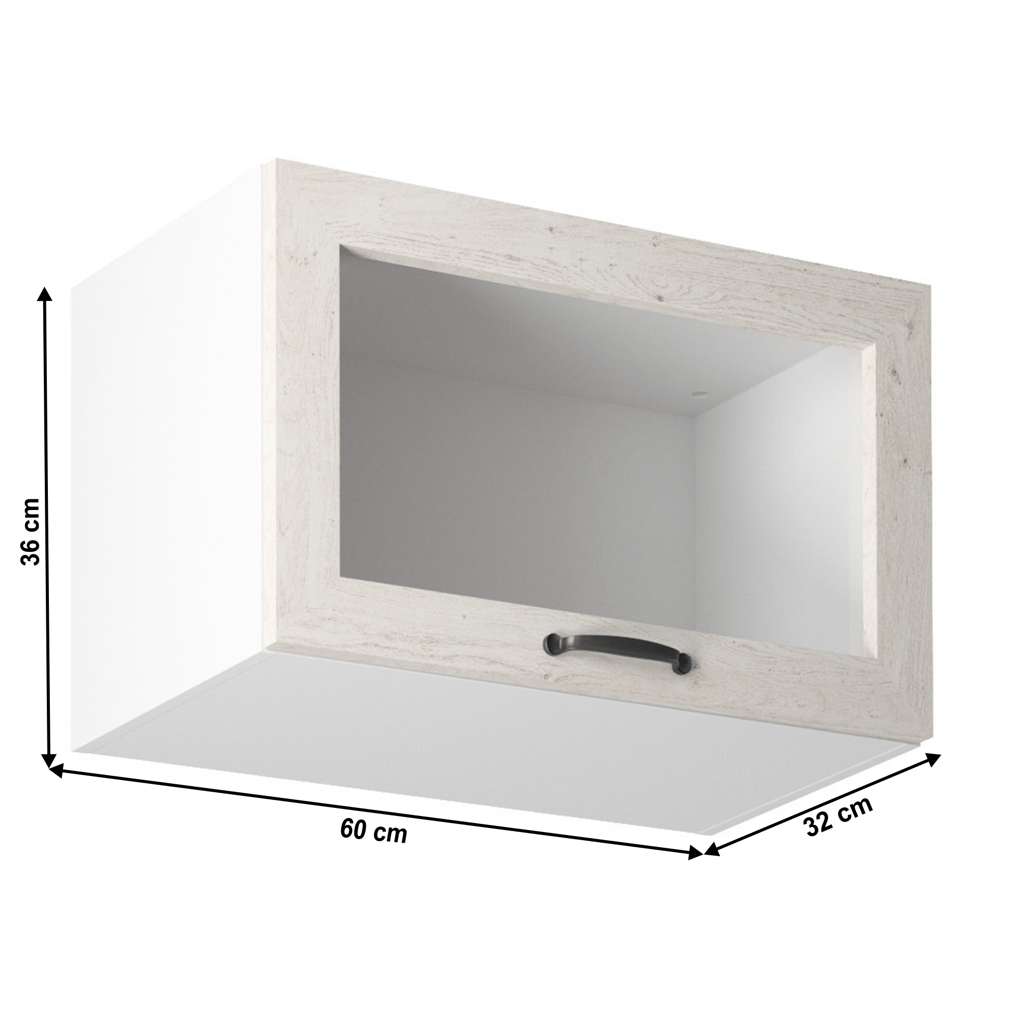 Dulap superior 1 uşă cu geam, alb/pin nordic, ROYAL G60KSN