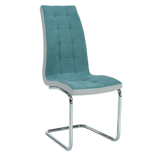 Scaun bucătărie, material textil mentol/piele ecologică gri/crom, SALOMA NEW