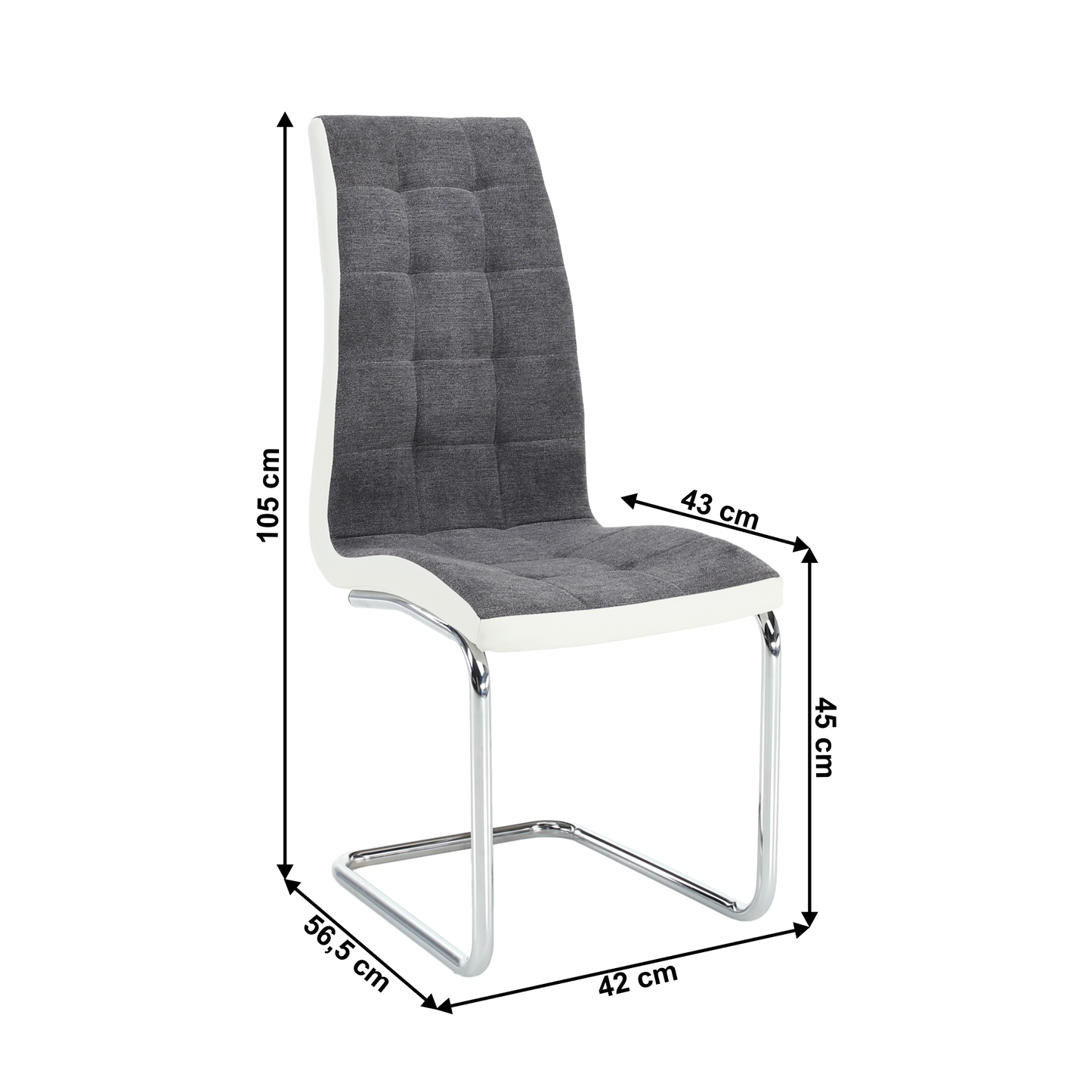 Scaun bucătărie, material textil gri închis/piele ecologică albă/crom, SALOMA NEW