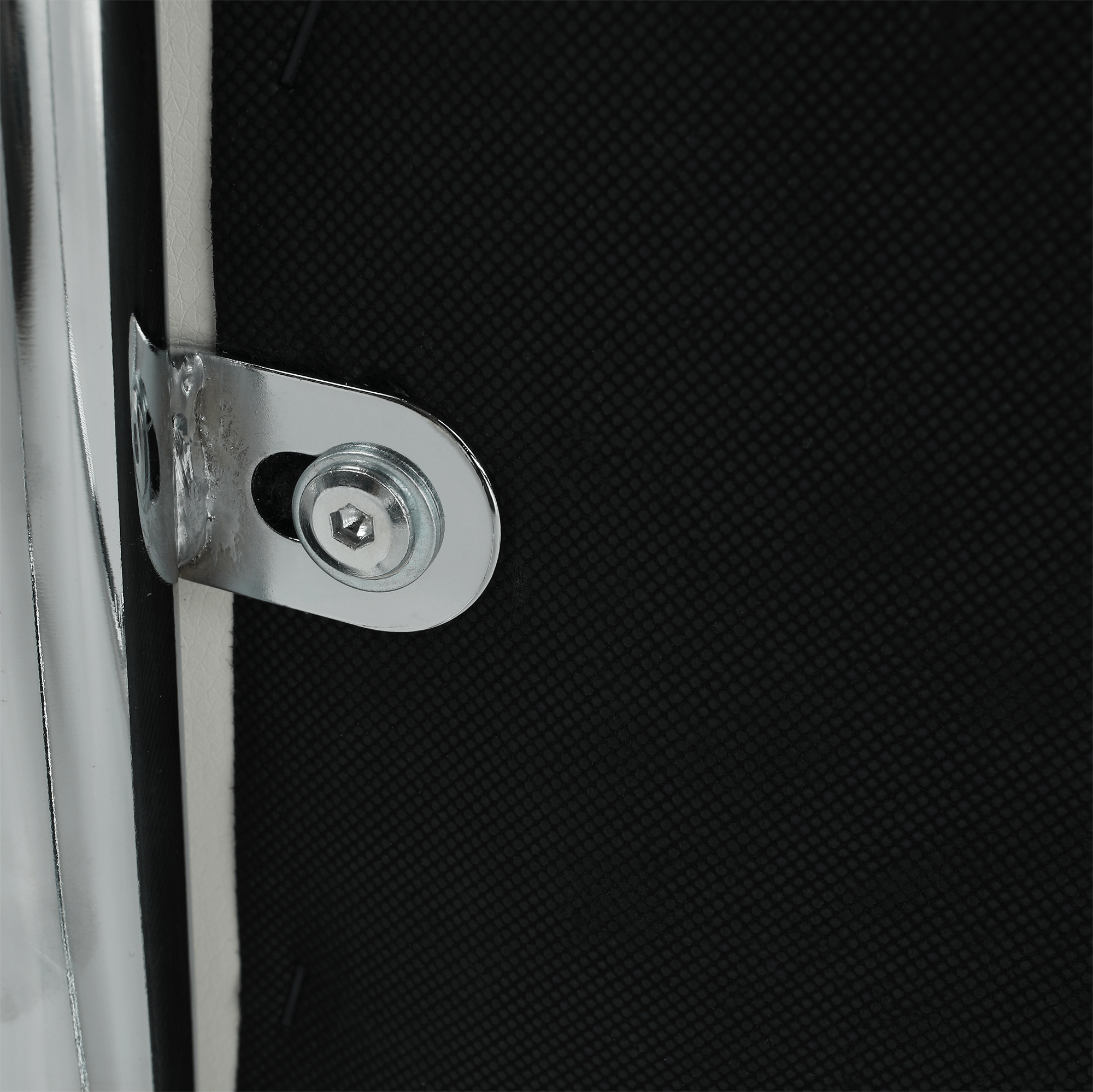 Scaun bucătărie, material textil gri închis/piele ecologică albă/crom, SALOMA NEW