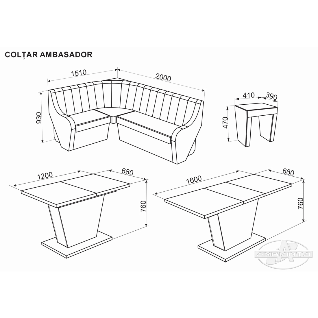 Coltar Bucatarie Ambasador Grafit