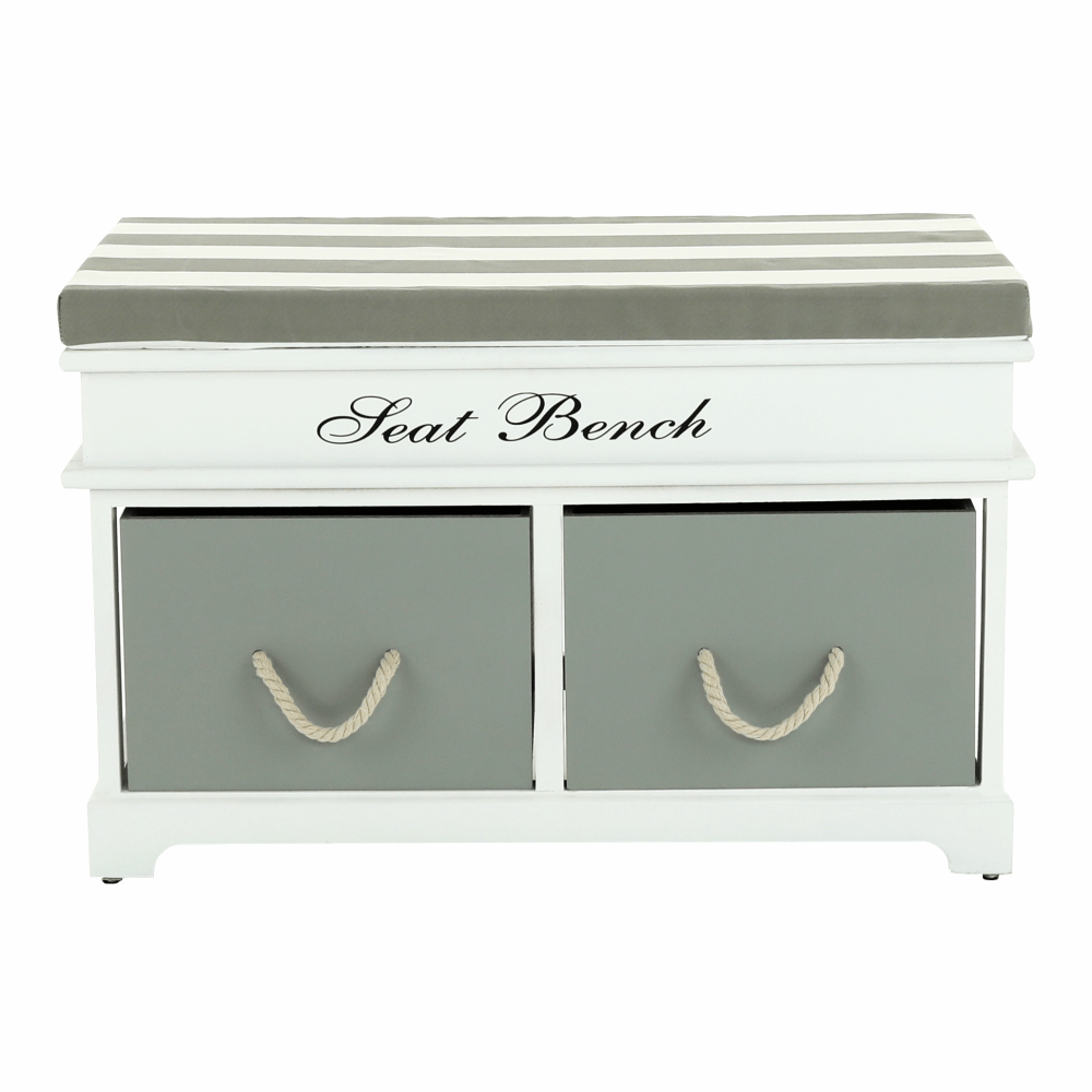 Bancă cu  pernă, 2 sertare, alb/gri, SEAT BENCH  2 NEW