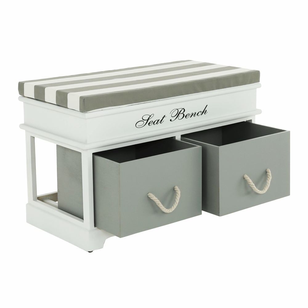 Bancă cu  pernă, 2 sertare, alb/gri, SEAT BENCH  2 NEW