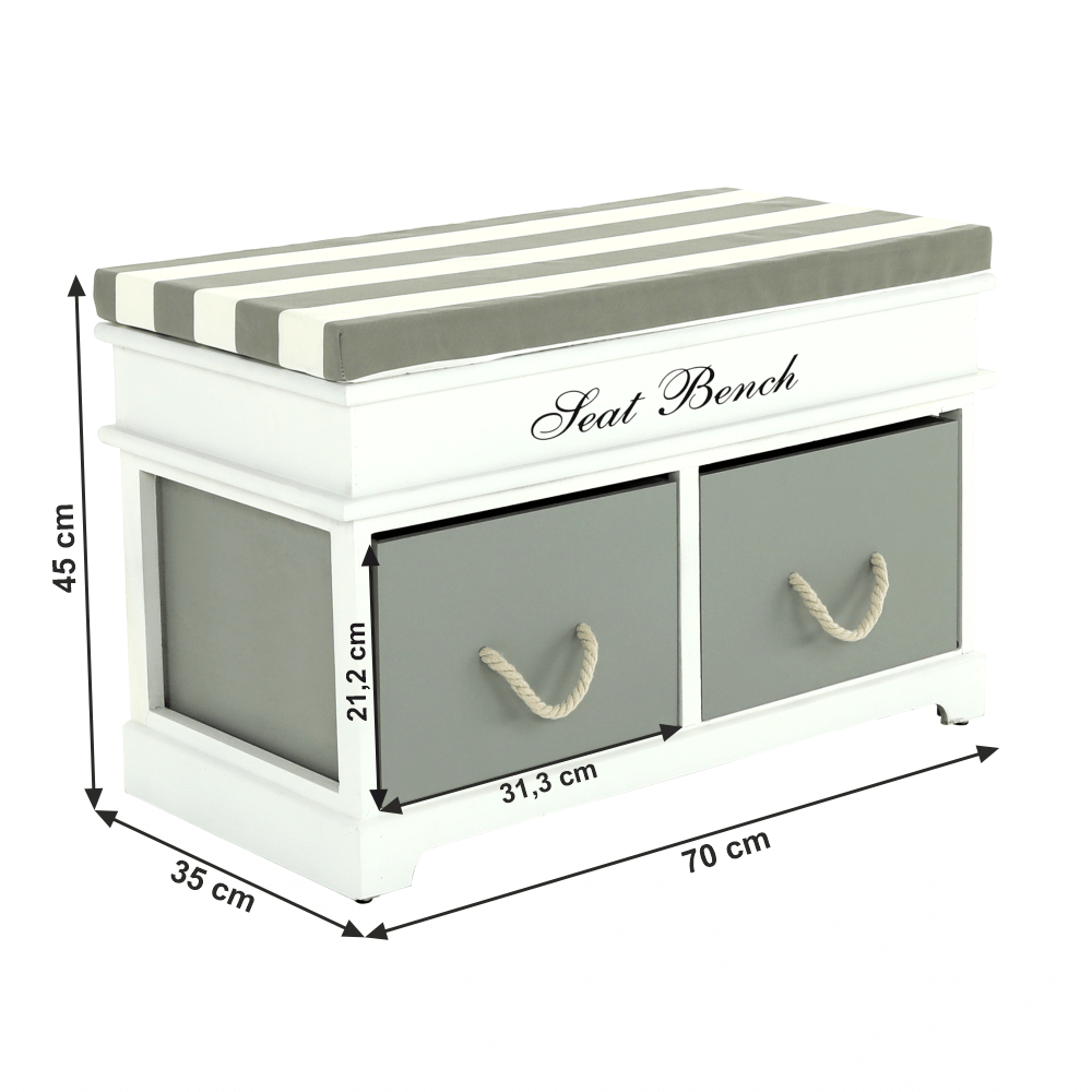 Bancă cu  pernă, 2 sertare, alb/gri, SEAT BENCH  2 NEW