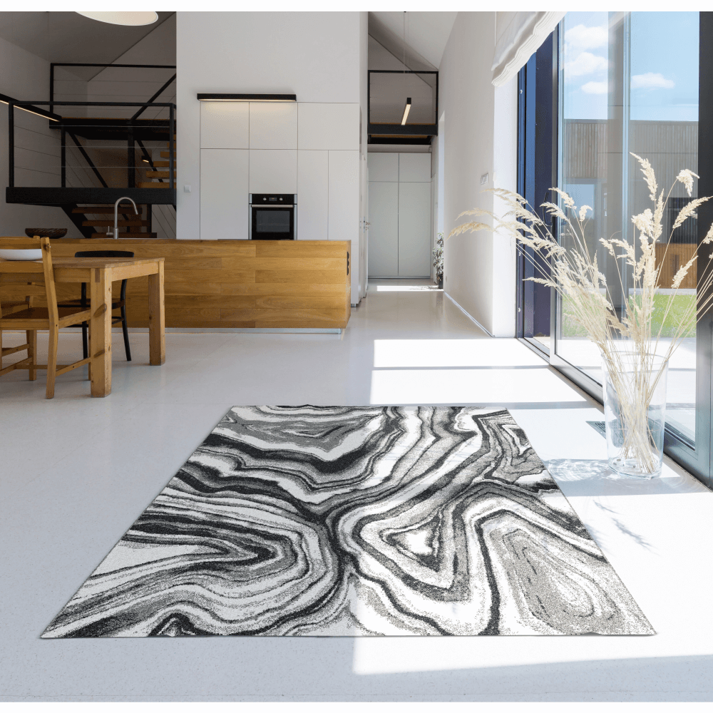 Covor,  alb/negru/model, 57x90, SINAN