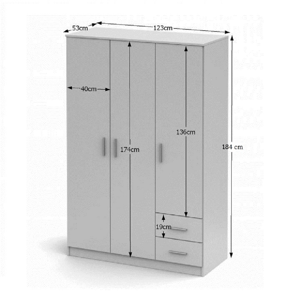 Dulap cu 3 uşi, alb, NOKO-SINGA 84