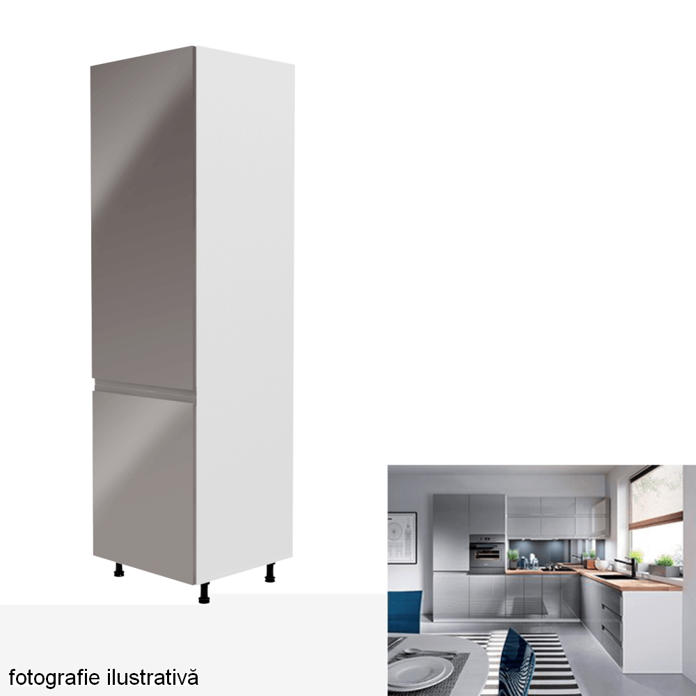 Dulap pentru frigider, alb/gri extra lucios, stânga, AURORA D60ZL