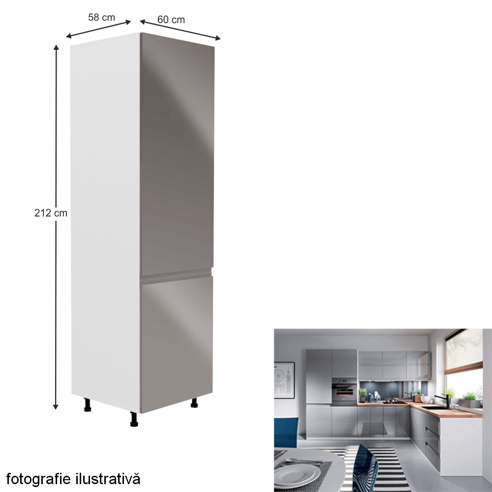 Dulap pentru frigider, alb/gri extra lucios, dreapta, AURORA D60ZL