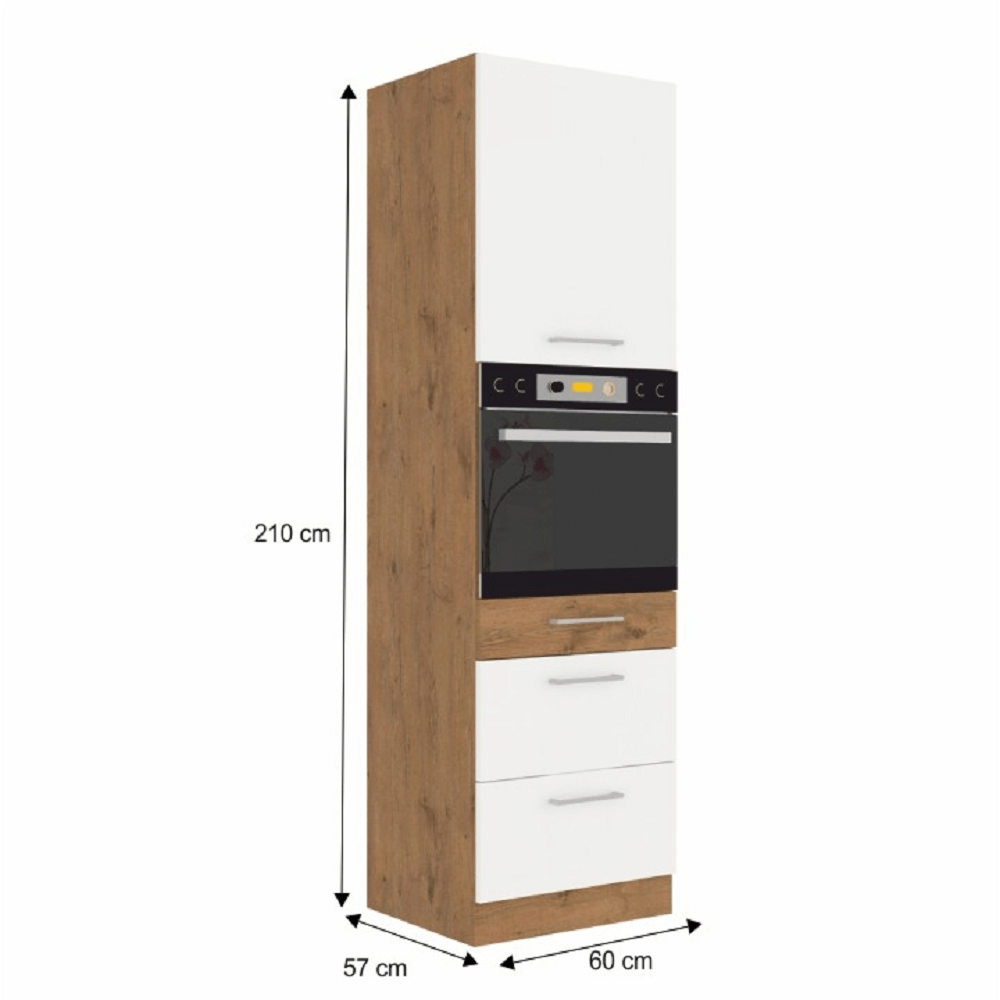 Dulap înalt pentru cuptorul încorporat, stejar Lancelot/alb extra lucios HG, VEGA 60 DPS-210 3S 1F
