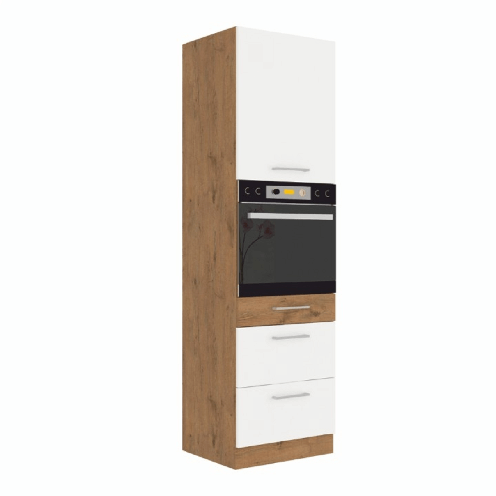 Dulap înalt pentru cuptorul încorporat, stejar Lancelot/alb extra lucios HG, VEGA 60 DPS-210 3S 1F