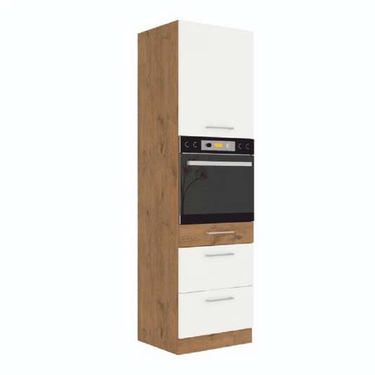 Dulap înalt pentru cuptorul încorporat, stejar Lancelot/alb extra lucios HG, VEGA 60 DPS-210 3S 1F