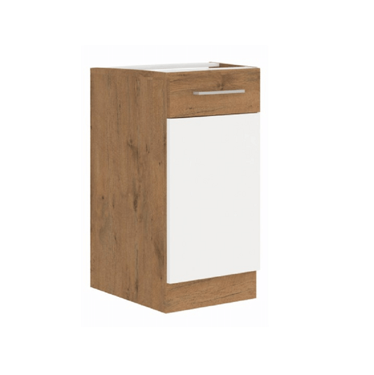 Cabinet inferior, alb extra lucios HG/stejar Lancelot, VEGA D40 1F BB