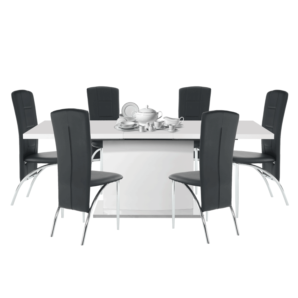 Masă de dining culoare albă HG, 160-200x90 cm, KORINTOS